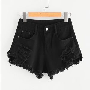 Distressed Frayed High Rise Shorts